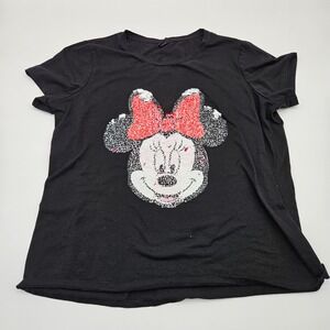 Disney Minnie Mouse Sequin Flip T Shirt Black Girls Size Youth Large